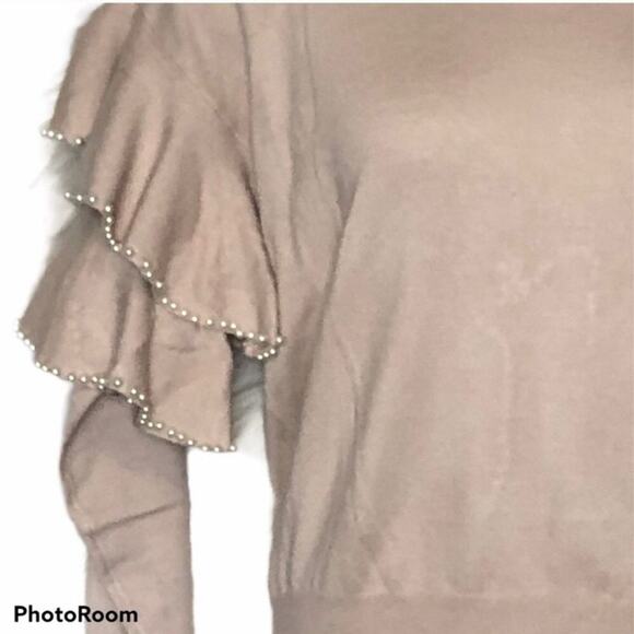 Stellah Pearly Trim Ruffle Sleeve Sweater Light Pink Peach Size Large NWT - Picture 5 of 8